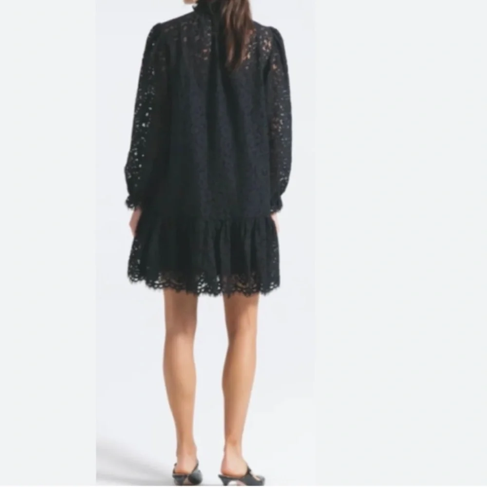 J Crew Ruffle Neck Dress in Black Lace